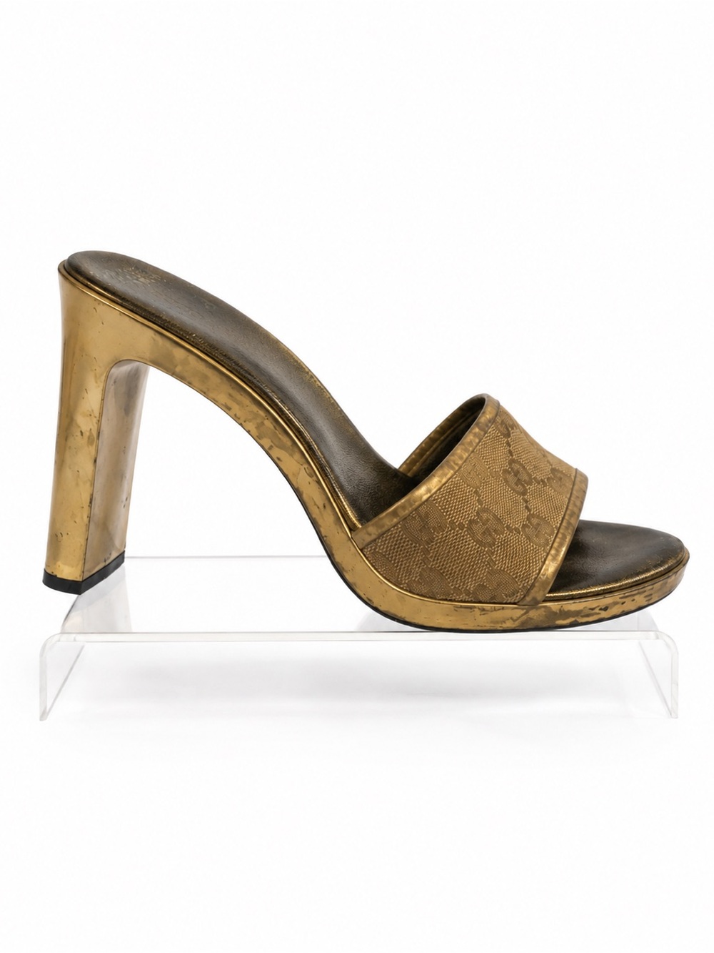 Vintage Gucci GG Gold Canvas Mule Sandals Size 8B - Picture 5 of 6